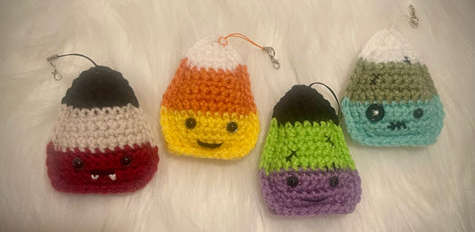 Crochet candy cane keychains