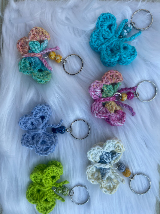 Crocheted butterfly keychain